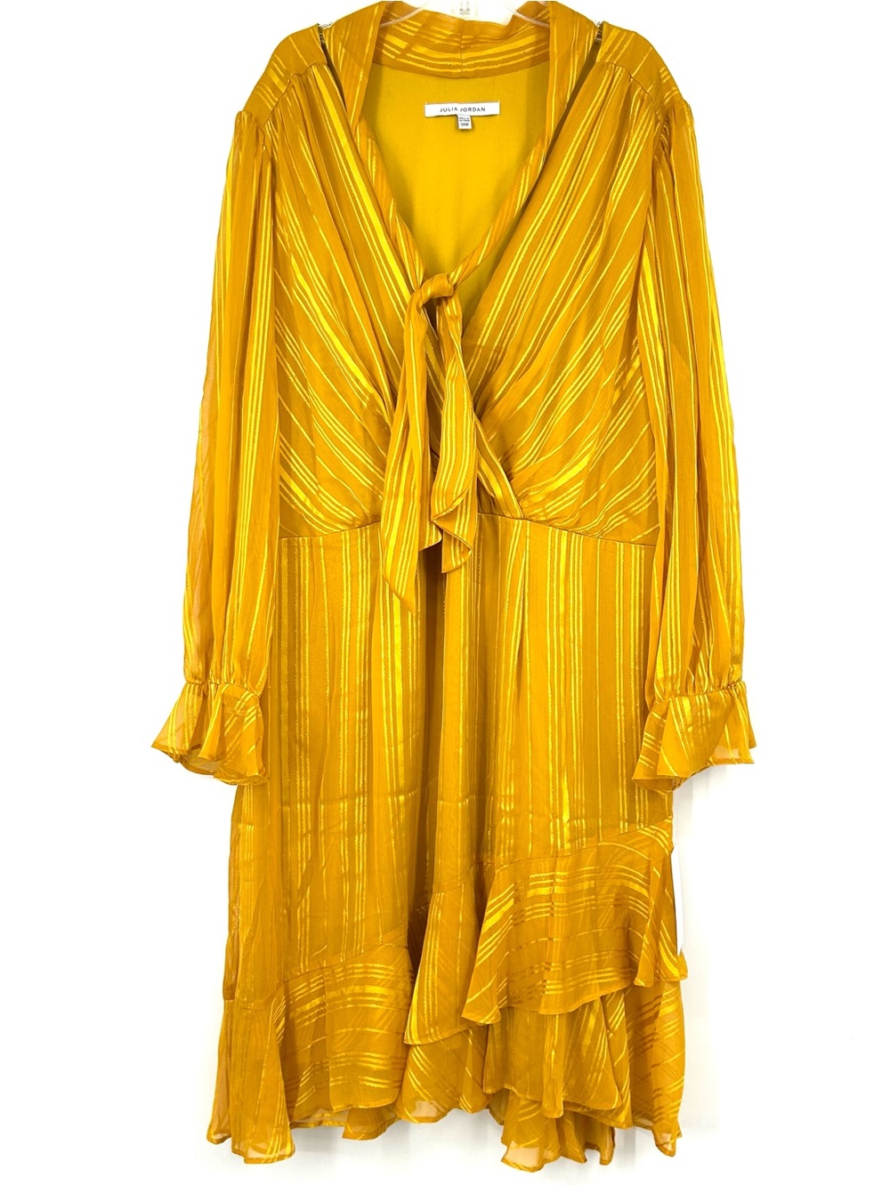 Julia Jordan Tie Neck Long Sleeve Ruffle Dress Yellow
